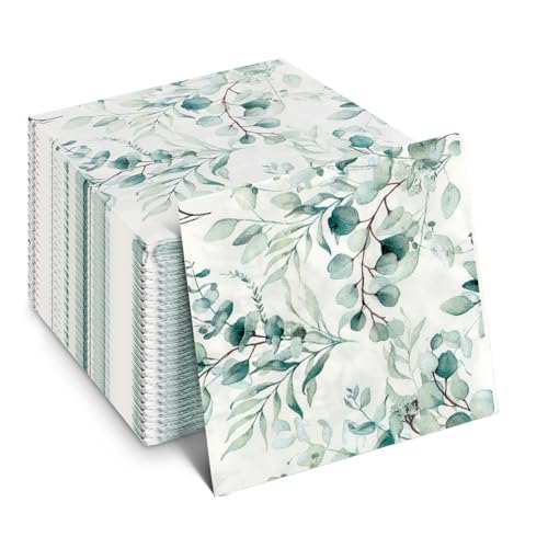 LHOEST Servietten Eukalyptus 80 Stück, Servietten Grün Salbeigrün für Hochzeit Sommer Sommerparty Taufe, Hochzeitsservietten für Baby Party Tisch Dekorationen, Papierservietten Einweg Napkins von LHOEST