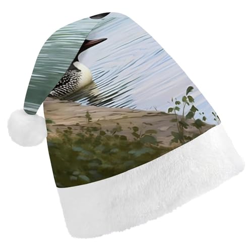 LHOKDR Loon Nature Weihnachtsmütze mit Vogel-Aufdruck, Weihnachtsmütze für Erwachsene – Weihnachtsmannmütze für Damen und Herren von LHOKDR