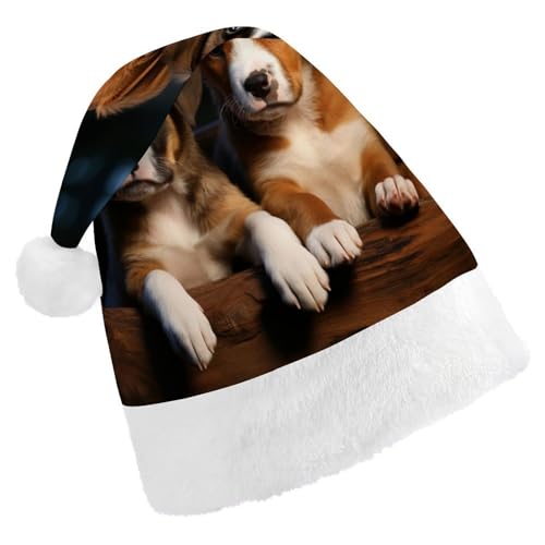 LHOKDR Weihnachtsmütze für Erwachsene, Motiv: Welpen, Hunde, Haustiere, Tiere, Weihnachtsmannmütze für Damen und Herren von LHOKDR