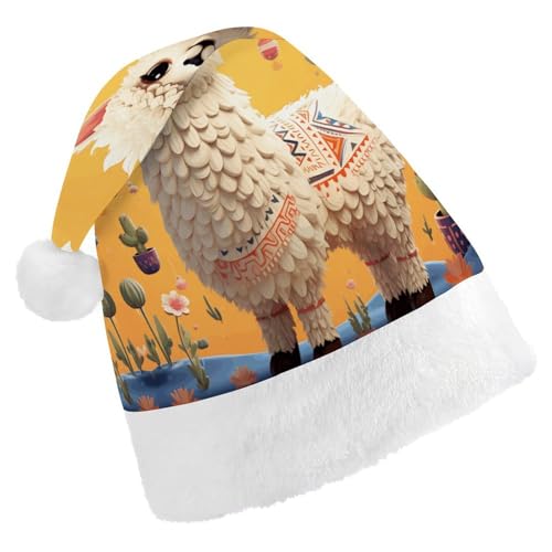 LHOKDR Weihnachtsmütze mit Cartoon-Alpaka-Motiv, niedlicher Tierdruck, Weihnachtsmütze für Erwachsene – Weihnachtsmannmütze für Damen und Herren von LHOKDR