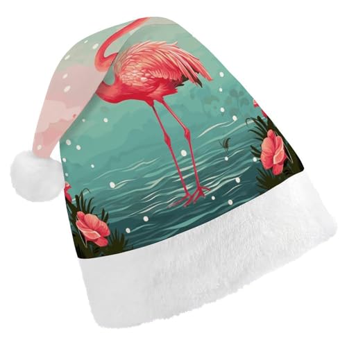 LHOKDR Weihnachtsmütze mit Flamingo-Druck, Weihnachtsmütze für Erwachsene – Weihnachtsmütze für Damen und Herren von LHOKDR