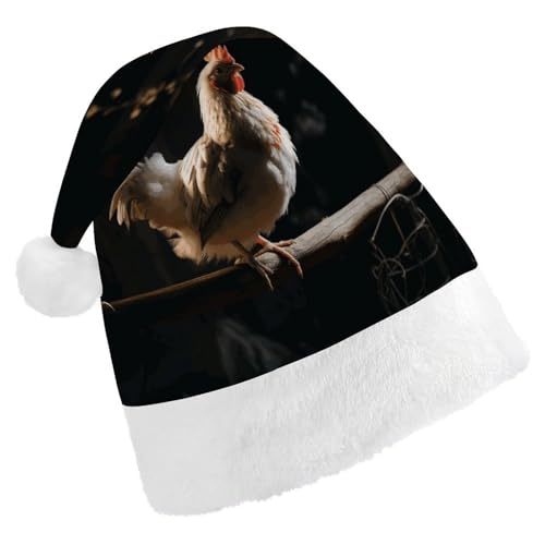 LHOKDR Weihnachtsmütze mit Huhn auf einem Ast, Weihnachtsmütze für Erwachsene – Weihnachtsmütze für Damen und Herren von LHOKDR