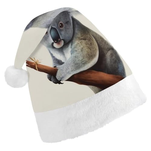 LHOKDR Weihnachtsmütze mit Koala- und Schmetterlings-Aufdruck, Weihnachtsmütze für Erwachsene – Weihnachtsmannmütze für Damen und Herren von LHOKDR