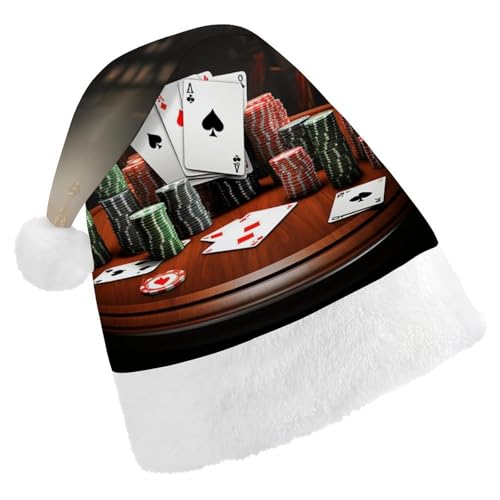 LHOKDR Weihnachtsmütze mit Pokerturnier-Druck, Weihnachtsmütze für Erwachsene – Weihnachtsmannmütze für Damen und Herren von LHOKDR