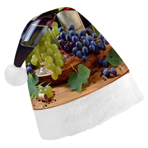 LHOKDR Weihnachtsmütze mit Rotwein-Galssen und Trauben, Weihnachtsmütze für Erwachsene – Weihnachtsmannmütze für Damen und Herren von LHOKDR