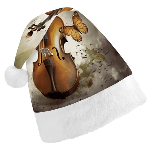 LHOKDR Weihnachtsmütze mit Schmetterlings- und Cello-Druck, Weihnachtsmütze für Erwachsene – Weihnachtsmannmütze für Damen und Herren von LHOKDR