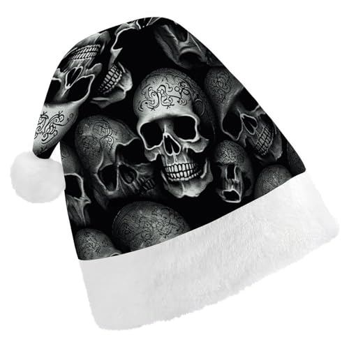 LHOKDR Weihnachtsmütze mit Totenkopf-Aufdruck, Weihnachtsmütze für Erwachsene – Weihnachtsmütze für Damen und Herren, Schwarz von LHOKDR