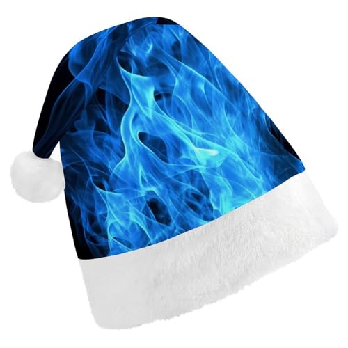 LHOKDR Weihnachtsmütze mit blauem Flammenaufdruck, Weihnachtsmütze für Erwachsene – Weihnachtsmannmütze für Damen und Herren von LHOKDR