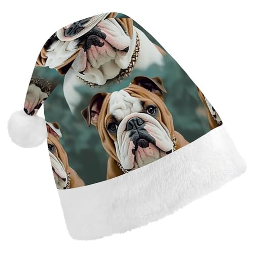 LHOKDR Weihnachtsmütze mit lustiger englischer Bulldogge, Weihnachtsmütze für Erwachsene – Weihnachtsmütze für Damen und Herren von LHOKDR