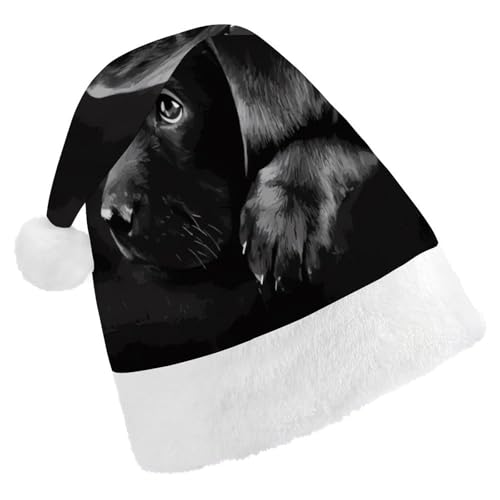 LHOKDR Weihnachtsmütze mit schwarzem Labrador-Welpen-Druck, Weihnachtsmütze für Erwachsene – Weihnachtsmannmütze für Damen und Herren von LHOKDR