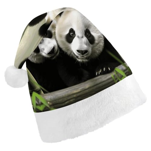 Weihnachtsmütze mit Pandas-Druck, Weihnachtsmütze für Erwachsene – Weihnachtsmannmütze für Damen und Herren von LHOKDR