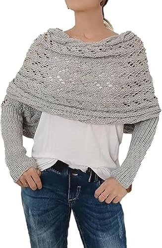 LHQLS Damen-Pulloverschal mit Ärmeln, gestrickter Wickelschal, modischer Damen-Strickschal, Multifunktionsschal mit Ärmeln, gehäkelter Kokon-Schal von LHQLS