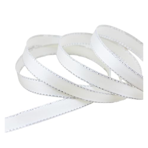 LHSJYG Satinband (25 Yards) 10mm White Silver Edge Satin Ribbon Packaging Ribbons(Beige) von LHSJYG