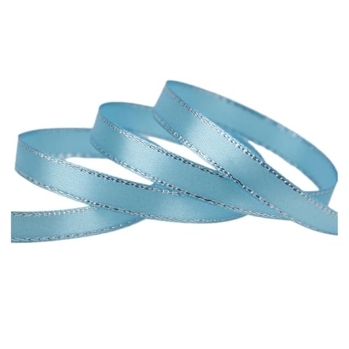 LHSJYG Satinband (25 Yards) 10mm White Silver Edge Satin Ribbon Packaging Ribbons(Light Blue) von LHSJYG