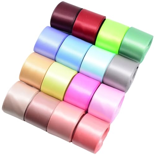 LHSJYG Satinband 16 Colored Set Double Sided Faced Satin Ribbon for Party Wedding Decoration Packaging Decorating 25mm von LHSJYG