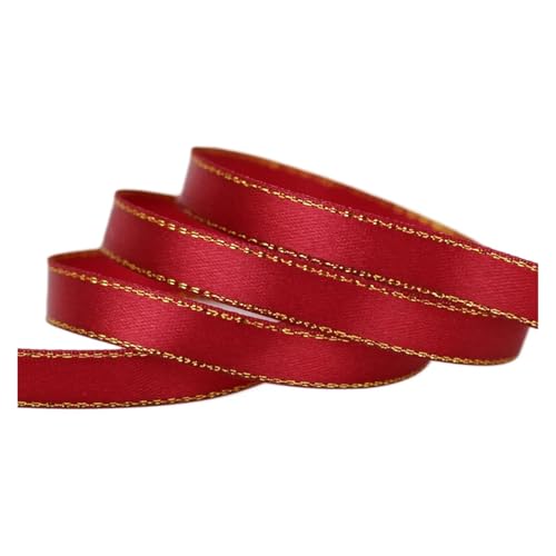 LHSJYG Satinband 25 Yards 3/8'' (10mm) Satin Ribbons Pink Golden Edge Ribbon Packaging Ribbons(Burgundy) von LHSJYG