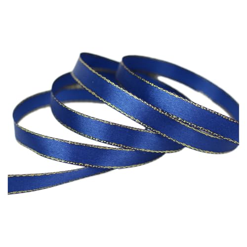 LHSJYG Satinband 25 Yards 3/8'' (10mm) Satin Ribbons Pink Golden Edge Ribbon Packaging Ribbons(Dark Blue) von LHSJYG