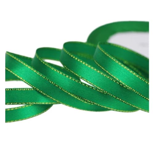 LHSJYG Satinband 25 Yards 3/8'' (10mm) Satin Ribbons Pink Golden Edge Ribbon Packaging Ribbons(Green) von LHSJYG