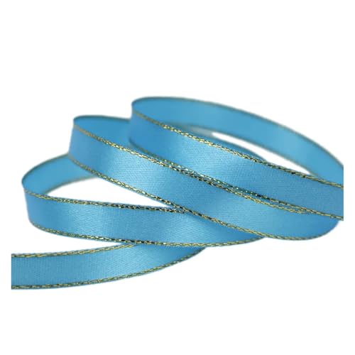 LHSJYG Satinband 25 Yards 3/8'' (10mm) Satin Ribbons Pink Golden Edge Ribbon Packaging Ribbons(Light Blue) von LHSJYG