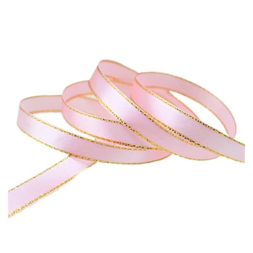 LHSJYG Satinband 25 Yards 3/8'' (10mm) Satin Ribbons Pink Golden Edge Ribbon Packaging Ribbons(Pink) von LHSJYG