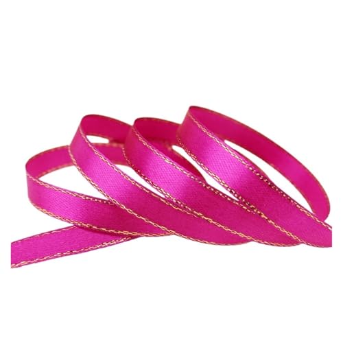 LHSJYG Satinband 25 Yards 3/8'' (10mm) Satin Ribbons Pink Golden Edge Ribbon Packaging Ribbons(Rose Red) von LHSJYG