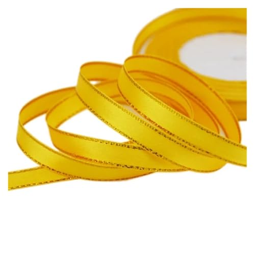 LHSJYG Satinband 25 Yards 3/8'' (10mm) Satin Ribbons Pink Golden Edge Ribbon Packaging Ribbons(Yellow) von LHSJYG