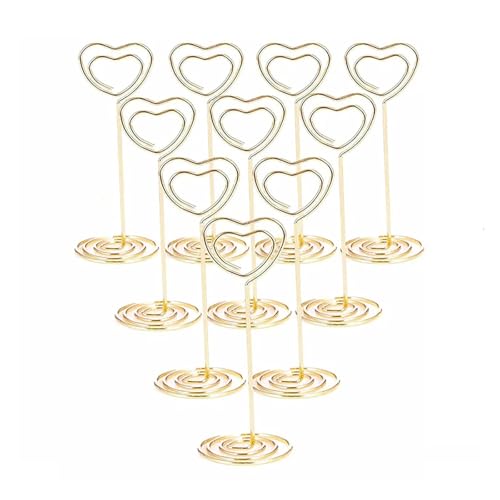 Tischnummer Halter Ständer 10/20 Stück runder Fotohalter in Herz- und Sternform, Tischnummernhalter, Tischkarten-Papier-Menü-Clips for die Dekoration von Hochzeitsfeiern(Heart-Gold,10pcs) von LHSJYG