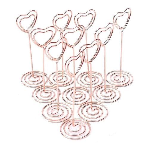 Tischnummer Halter Ständer 10/20 Stück runder Fotohalter in Herz- und Sternform, Tischnummernhalter, Tischkarten-Papier-Menü-Clips for die Dekoration von Hochzeitsfeiern(Heart-Rose Gold,10pcs) von LHSJYG