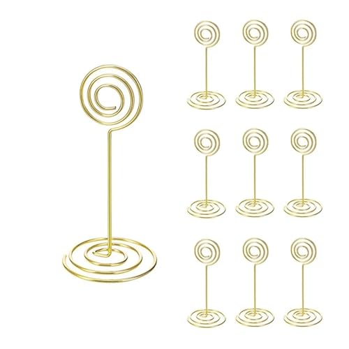 Tischnummer Halter Ständer 10/20 Stück runder Fotohalter in Herz- und Sternform, Tischnummernhalter, Tischkarten-Papier-Menü-Clips for die Dekoration von Hochzeitsfeiern(Round-Gold,10pcs) von LHSJYG