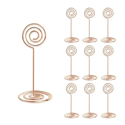 Tischnummer Halter Ständer 10/20 Stück runder Fotohalter in Herz- und Sternform, Tischnummernhalter, Tischkarten-Papier-Menü-Clips for die Dekoration von Hochzeitsfeiern(Round-Rose Gold,10pcs) von LHSJYG