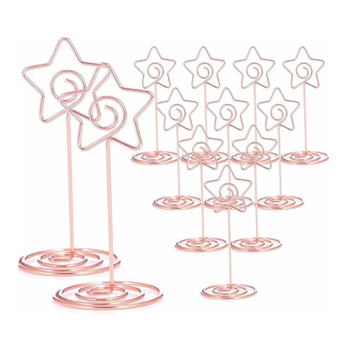 Tischnummer Halter Ständer 10/20 Stück runder Fotohalter in Herz- und Sternform, Tischnummernhalter, Tischkarten-Papier-Menü-Clips for die Dekoration von Hochzeitsfeiern(Star-Rose Gold,10pcs) von LHSJYG