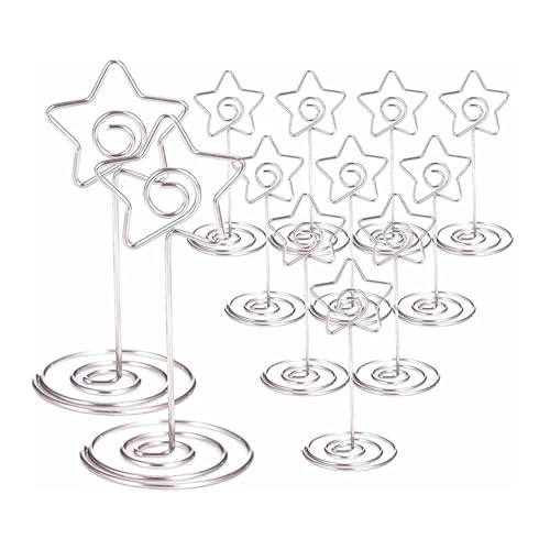 Tischnummer Halter Ständer 10/20 Stück runder Fotohalter in Herz- und Sternform, Tischnummernhalter, Tischkarten-Papier-Menü-Clips for die Dekoration von Hochzeitsfeiern(Star-Silver,10pcs) von LHSJYG