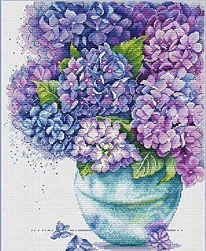 LHZBB Stickset Stickbilder Kreuzstich Vorgedruckt-Hortensie-40X50Cm Sticken Stickerei stickgarn Neujahrs Home Decor Kreativität Geschenke (11CT Vorgedruckte Leinwand) von LHZBB