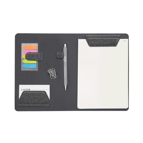 LHiDS Schreibmappe DIN A5 Klemmbrett Mappe, Multifunktionale Magnettafel mit Visitenkarte Halter, Stiftehalter & Papier Ordner, Aesthetic Schnellhefter für Büro und Schule, Schwarz von LHiDS