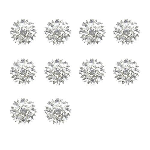 LIANCHEN 10 Pcs 27 Mm Blume Strass Ösenknöpfe Runde Blume Aufnähknöpfe Metal Aufnähknöpfe mit Strass Flache Rückseite Ösenknöpfe Knöpfe Gold zum Annähen, Basteln, Hochzeitsdekoration (Silber) von LIANCHEN