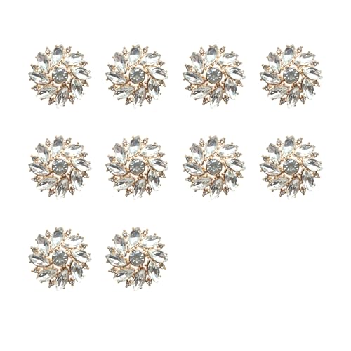 LIANCHEN 10 Pcs 27 Mm Blume Strass Ösenknöpfe Runde Blume Aufnähknöpfe Metal Aufnähknöpfe mit Strass Flache Rückseite Ösenknöpfe Knöpfe Gold zum Annähen, Basteln, Hochzeitsdekoration (Gold) von LIANCHEN