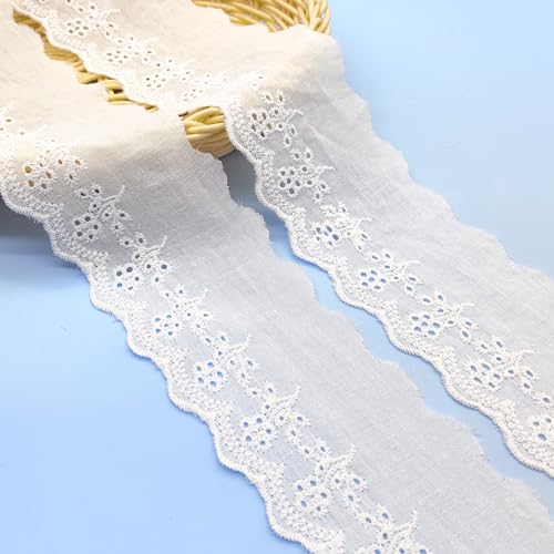 LIANCHEN 15 Yards 7 cm Breite Spitzenbänder Blumenmuster Blumen Spitzenbordüre Vintage Weiß Rüschen Spitzenbesatz Öse Inelastische Stickerei Zierband Spitzenborte für Nähen Handwerk Hochzeit (Weiß) von LIANCHEN