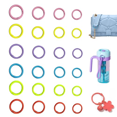 LIANCHEN 24 PCS 6 Farben Runde Karabiner Schlüsselanhänger Runde Karabinerhaken Trigger Legierung Frühlings Schlüsselring Schnalle Metall Feder O Ring für Schlüssel, Diy, Tasche (4 Größen) von LIANCHEN