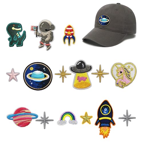 CHENNAN 15 Stück Applikation Applique Flicken Patches Universum Planet Weltraumplanet Astronaut Bügelbilder für Textilien Universum Aufnäher Applikation Flicken Strapazierfähige Stoffaufkleber (0.02) von LIANGQI