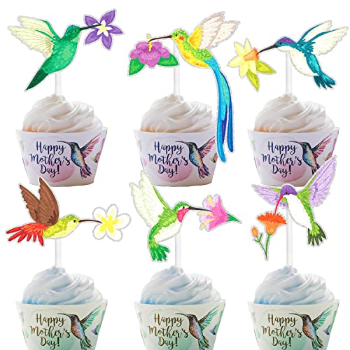 18-teiliges Aquarell-Kolibri-Dessert-Cupcake-Topper-Set, Vogel-Tier-Thema, Babyparty, Jungen, Mädchen, Happy Birthday-Party-Dekorationen von LIANGSS