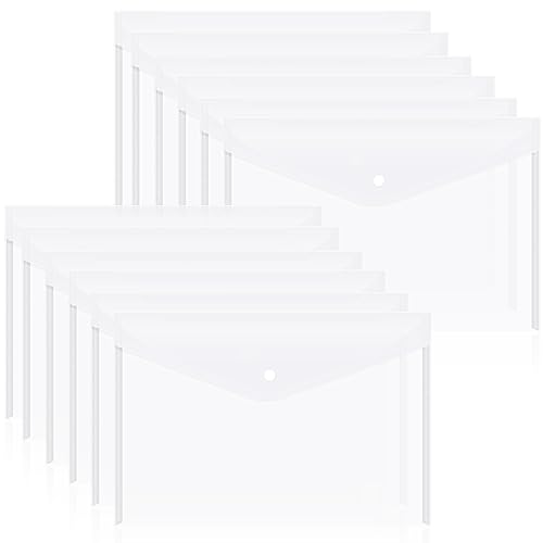 Dokumentenmappen aus Kunststoff mit Druckknopfverschluss, transparente Dokumentenmappen für Briefe im A4-Format, Polymappen, für Schule und Bürobedarf, Weiß, 12 Stück von LIANGYUNZE