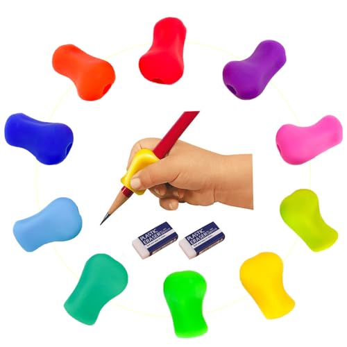 LIANRISES 10 Stück Schreibhilfe Für Stift Kinder Dicke Stifte Schreibhilfe Stifthaltung Kinder Hilfsmittel Silikon für Erwachsene leicht zu greifen und 2 Radiergummi von LIANRISES