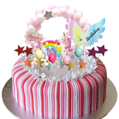 LIANRISES 19 Stück Einhorn Tortendeko Einhorn Kuchendeko Regenbogen Tortendeko Tortendeko Geburtstag Mädchen Tortenaufleger Einhorn von LIANRISES