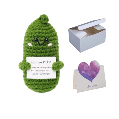 LIANRISES Emotional Support Lustige Pickle Puppe Gurkenpuppe Emotionale Unterstützung Gurke Positive Potato Positive Geschenke Pocket Hug Strickte Wolle und Geschenkboxen Karten von LIANRISES