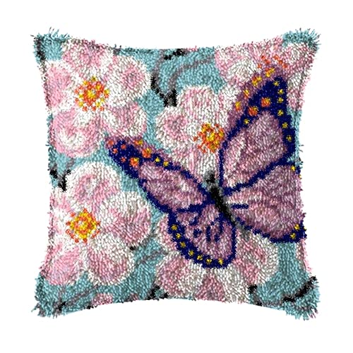 LIAZLIUT Kissenbezug Mit Knüpfhaken, Bedrucktes Sofakissen, Häkelnadel Für Teppichstickerei, Schmetterling (43 X 43 cm) von LIAZLIUT