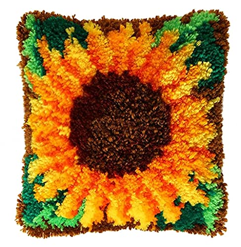 LIAZLIUT Kissenbezug Mit Knüpfhaken, Häkelgarn-Set Für Anfänger, Mit Bedruckter Leinwand, Handarbeits-Bastelarbeit, Sonnenblume (43 X 43 cm) von LIAZLIUT