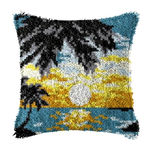 LIAZLIUT Kissenbezug Mit Knüpfhaken, Mit Vorgedrucktem Muster Auf Leinwand, Handgefertigtes DIY-Sofa-Set, Sonnenaufgang (43 X 43 cm) von LIAZLIUT