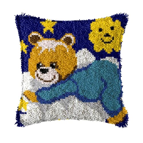 LIAZLIUT Kissenbezug Mit Knüpfhaken, Stickteppich-Set, Handarbeitsbezug, Sofakissenbezug, Bastelset, Wolkenbär (43 X 43 cm) von LIAZLIUT