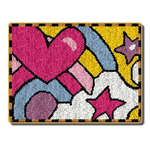 LIAZLIUT Knüpfhaken-Kissen-Set, Regenbogen-Herzen (52 X 38 cm), Kreuzstich-Set, Teppichherstellung, Kissen, Handarbeit Für Anfänger von LIAZLIUT