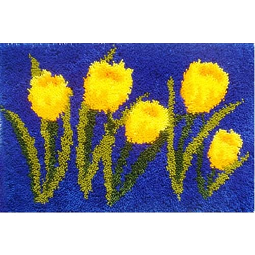 LIAZLIUT Knüpfhaken-Set Für Teppiche Zum Selbermachen, Blume (52 X 38 cm), Muster Bedruckt, Für Sofakissen, Häkelnadel Für Teppichstickerei von LIAZLIUT